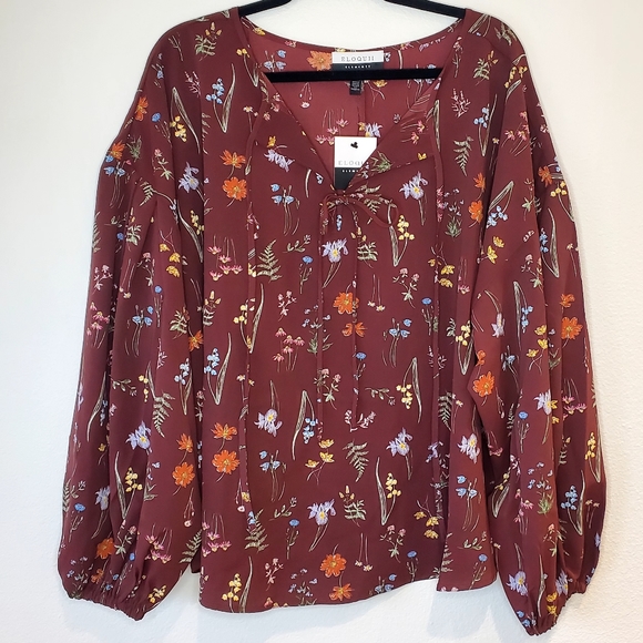 Eloquii Tops - Eloquii Elements Balloon Sleeve Blouse With Ties Floral Size 22